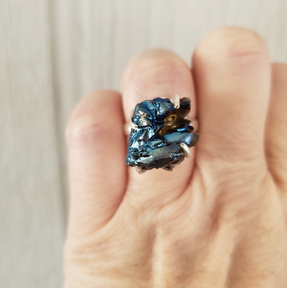 New Titanium Druzy 925 Silver Ring. - Picture 7 of 9